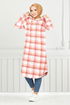 Hooded Plaid Tunic 4000KTR927-M Orange - Thumbnail