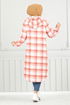 Hooded Plaid Tunic 4000KTR927-M Orange - Thumbnail