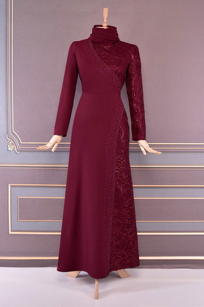 ASM - İnci Detay Abiye Bordo ASM2530