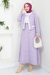 Jacketed Tweed Skirted Team 1140S982-M Lilac - Thumbnail