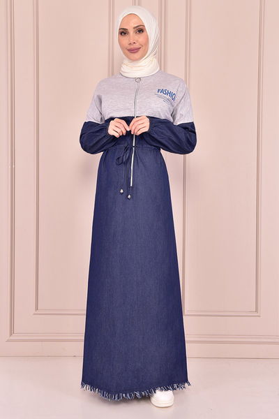 MSK - Jeans Kleid Dunkelblau Grau MSK4219