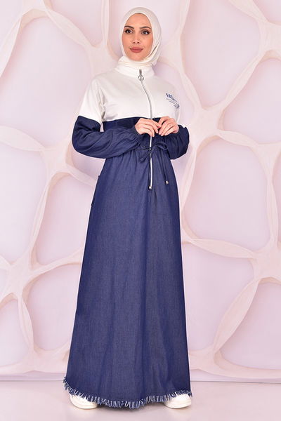 MSK - Jeans Kleid Dunkelblau Weiß MSK4219