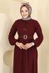 Kaplama Kemerli Elbise 7123BG354-MS Bordo - Thumbnail