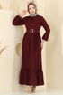 Kaplama Kemerli Elbise 7123BG354-MS Bordo - Thumbnail
