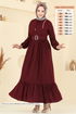 Kaplama Kemerli Elbise 7123BG354-MS Bordo - Thumbnail