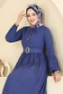Kaplama Kemerli Elbise 7123BG354-MS İndigo - Thumbnail