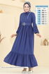 Kaplama Kemerli Elbise 7123BG354-MS İndigo - Thumbnail