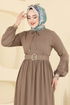 Kaplama Kemerli Elbise 7123BG354-MS Koyu Vizyon - Thumbnail