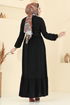 Kaplama Kemerli Elbise 7123BG354-MS Siyah - Thumbnail