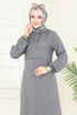 Kapşonlu Elbise 814OZN1046-MS Gri - Thumbnail