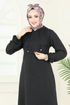 Kapşonlu Elbise 814OZN1046-MS Siyah - Thumbnail