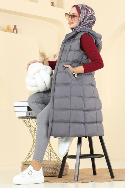 A.L. - Kapşonlu Tesettür Yelek 3023AL357-MS Antrasit - 401933