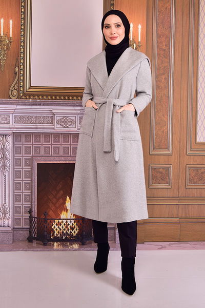 END - Kapüşonlu Kaban Gri END5499