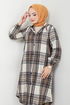 Kapuzenpullover Plaid Kap 6910S982-M Kaffee - Thumbnail