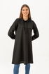 Kapuzenpullover Tunika Schwarz TFS3515 - Thumbnail