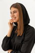 Kapuzenpullover Tunika Schwarz TFS3515 - Thumbnail