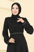 Kemeri Taşlı Krep Elbise 23030UKB139-MS Siyah - Thumbnail