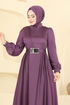 Kemeri Tokalı Saten Abiye 5695EDF311-MS Koyu Lila - Thumbnail