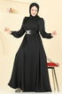 Kemeri Tokalı Saten Abiye 5695EDF311-MS Siyah - Thumbnail