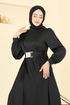 Kemeri Tokalı Saten Abiye 5695EDF311-MS Siyah - Thumbnail