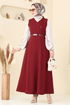 Kemeri Tokalı Tesettür Jile 6208BSK463-MS Bordo - Thumbnail