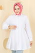 Kemeri Tokalı Tesettür Tunik 256ASN888-MS Ekru - Thumbnail