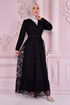 Kemerli Dantel Abiye Siyah NEV14903 - Thumbnail