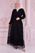 Kemerli Dantel Abiye Siyah NEV14903 - Thumbnail