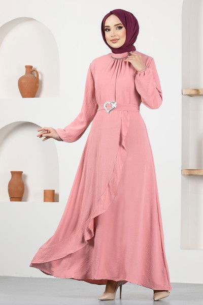 ASN - Kemerli Elbise ASN128 Gül Kurusu