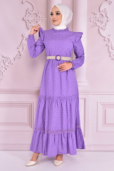NEV - Kemerli Elbise Lila NEV14626