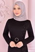 Kemerli Elbise Siyah ASM5085 - Thumbnail