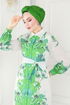 Kemerli Poplin Elbise 23119JNF844-MS Benetton Yeşili - Thumbnail