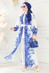 Kemerli Poplin Elbise 23119JNF844-MS Saks - Thumbnail