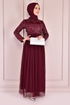 Kemerli Pul Payet Abiye Bordo KNC11820 - Thumbnail