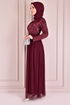 Kemerli Pul Payet Abiye Bordo KNC11820 - Thumbnail