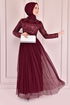 Kemerli Pul Payet Abiye Bordo KNC11820 - Thumbnail