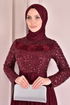 Kemerli Pul Payet Abiye Bordo KNC11820 - Thumbnail