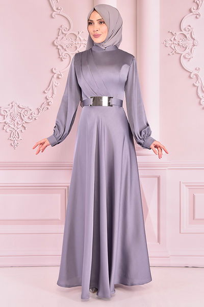 NEV - Kemerli Saten Abiye Antrasit NEV14861