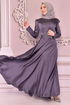 Kemerli Saten Abiye Antrasit NEV14862 - Thumbnail