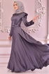 Kemerli Saten Abiye Antrasit NEV14862 - Thumbnail