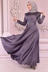 Kemerli Saten Abiye Antrasit NEV14862 - Thumbnail