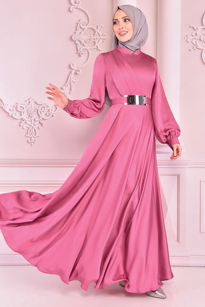 NEV - Kemerli Saten Abiye Lila NEV14861