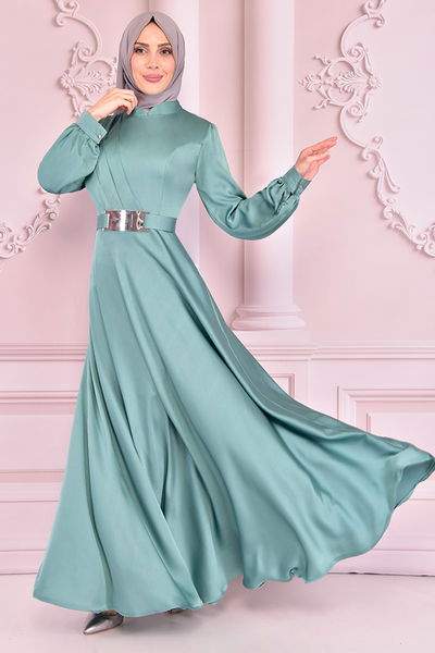 NEV - Kemerli Saten Abiye Mint NEV14861