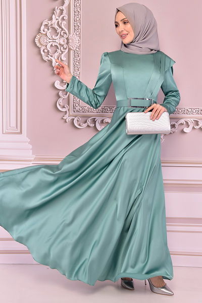 NEV - Kemerli Saten Abiye Mint NEV14862