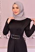 Kemerli Saten Abiye Siyah NEV14862 - Thumbnail