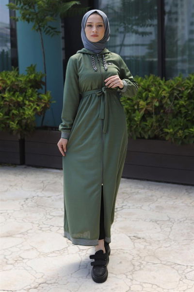 Modamihram - Kette Detail Mit Reißverschluss Ferace Khaki MIH14900