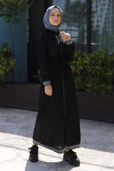 Modamihram - Kette Detail Mit Reißverschluss Ferace Schwarz MIH14900