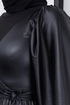 Knitwear Detailed Leather Dress ZNK4666 Black - Thumbnail