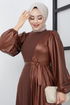 Knitwear Detailed Leather Dress ZNK4666 Brown - Thumbnail