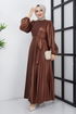 Knitwear Detailed Leather Dress ZNK4666 Brown - Thumbnail